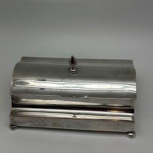 Antique Silverplate Double Inkwell Inkstand Desk Set.